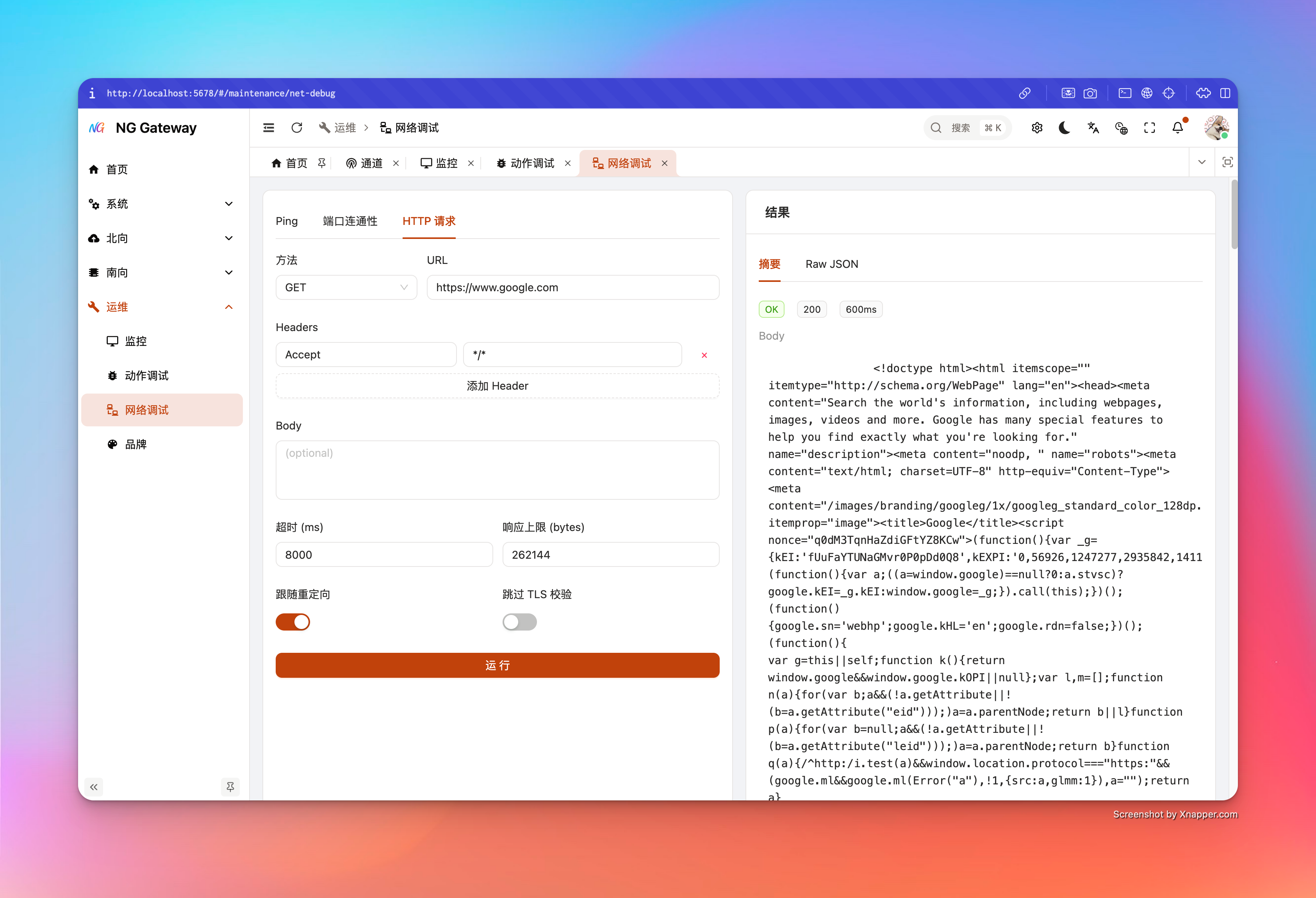 Net debug http result